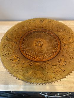 Duncan & Miller Sandwich Amber Crystal 16 " Large Torte Platter Plate