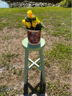 Wood stool planter plant pot  not included by can be purchase