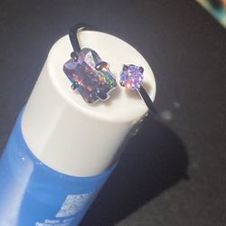 Iridescent Rainbow Fire Gem & Lavender Stone Ring – Adjustable- Brand New