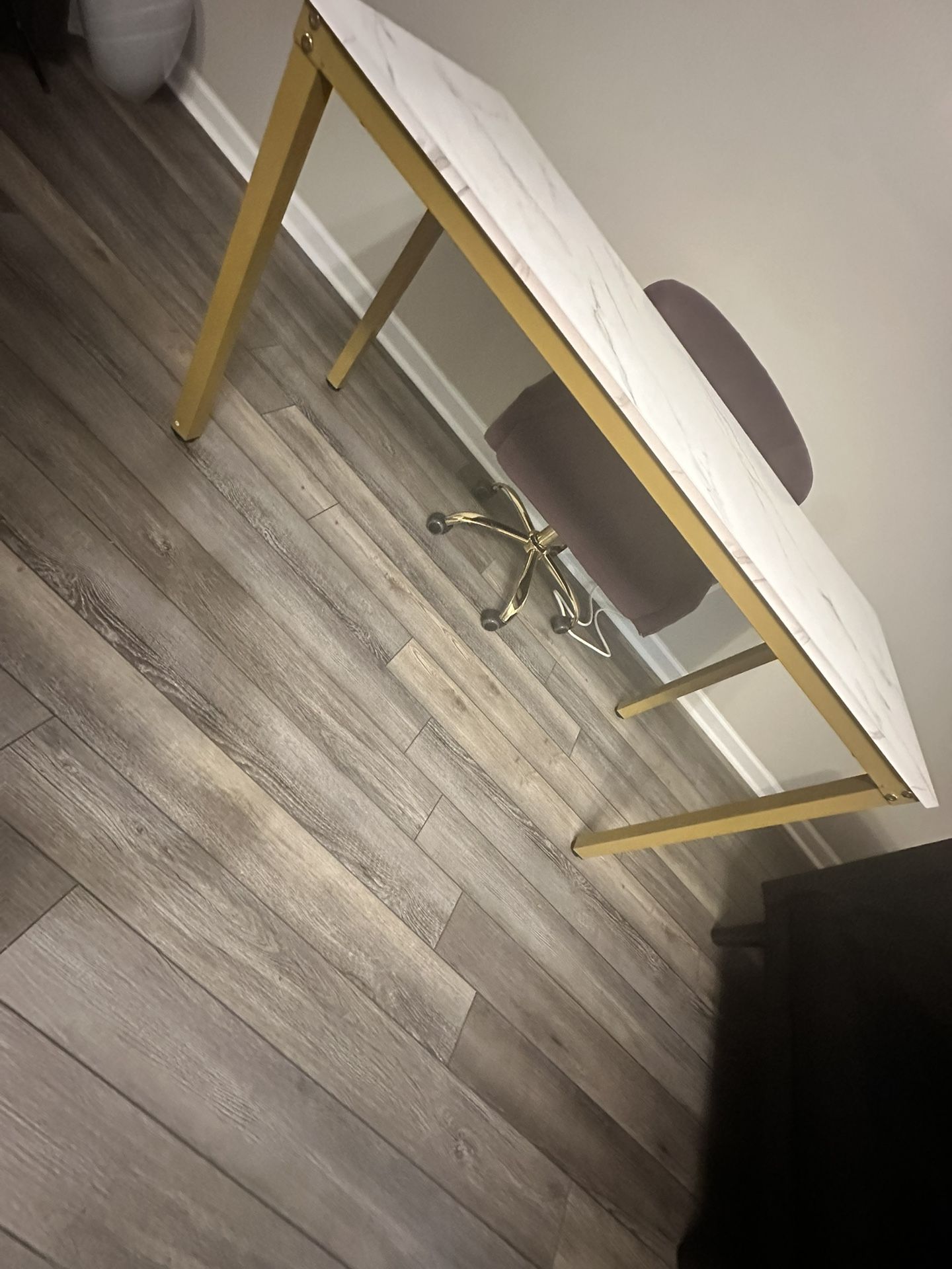 White & Gold Wood Marble Desk