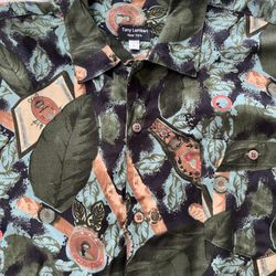 Tony Lambert Mens Button Down Shirt Green Floral  Camp Size L