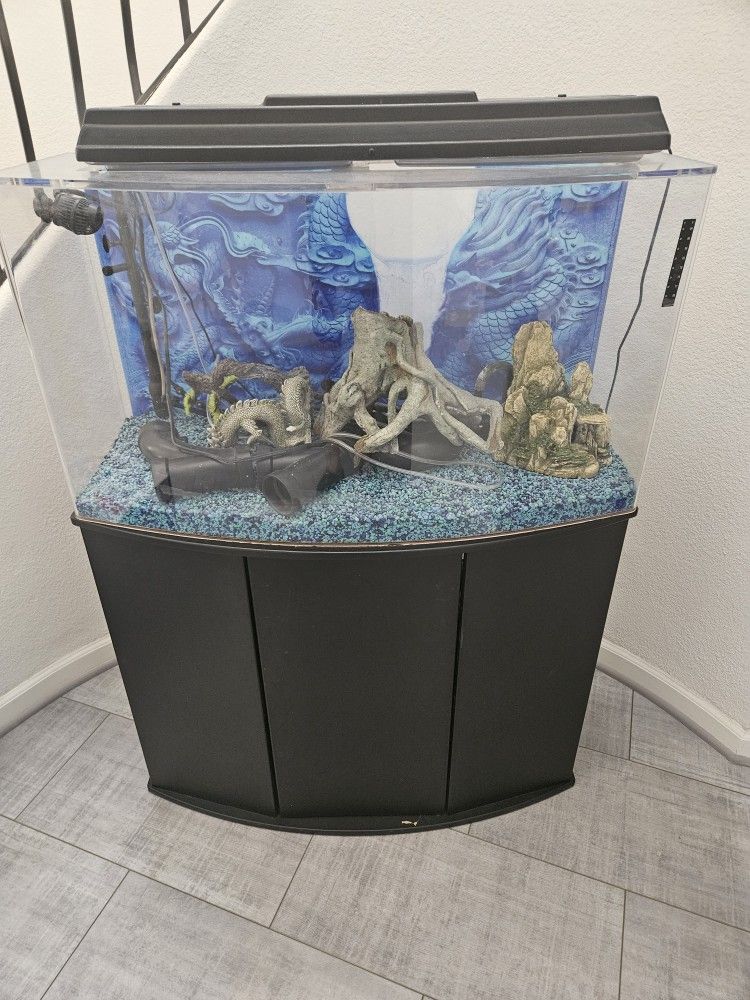 55 Gallon Bowed  Acrylic Fish Tank With SunSun Canister Filter