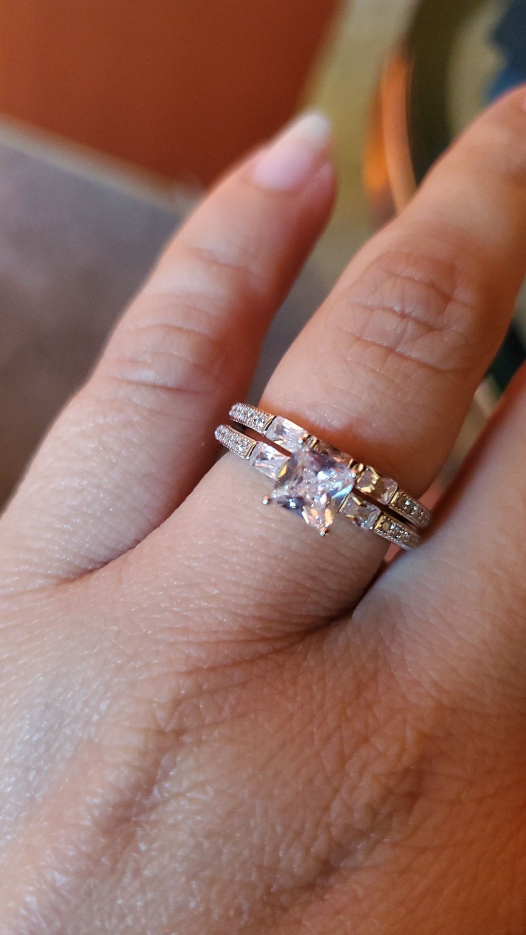 Sterling silver engagement wedding ring set