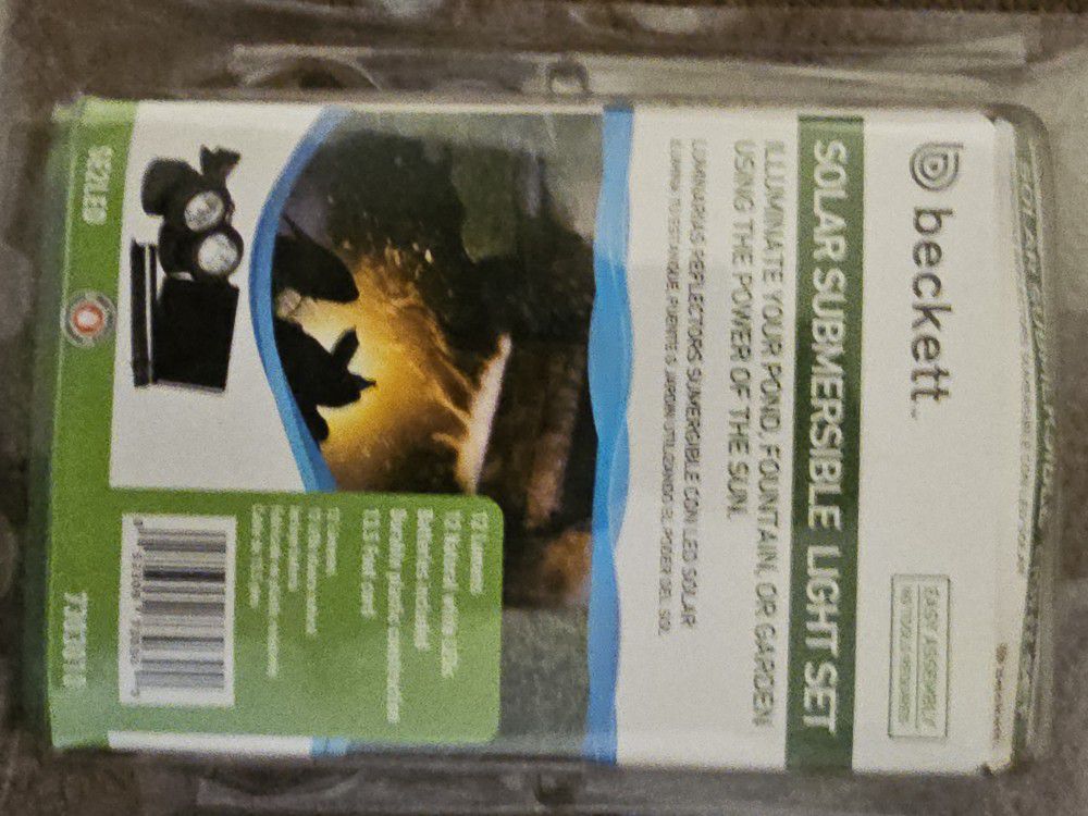 beckett Waterfall Pump and Solar Submersible Light Set New Never Opened..