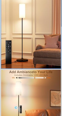 Floor Standing Tall Lamp, 12W Led Bulb with Lampshade, Foot Switch, Remote Custom Color Temperature Pole for Bedroom, Office, Kids & Living Room, Blac