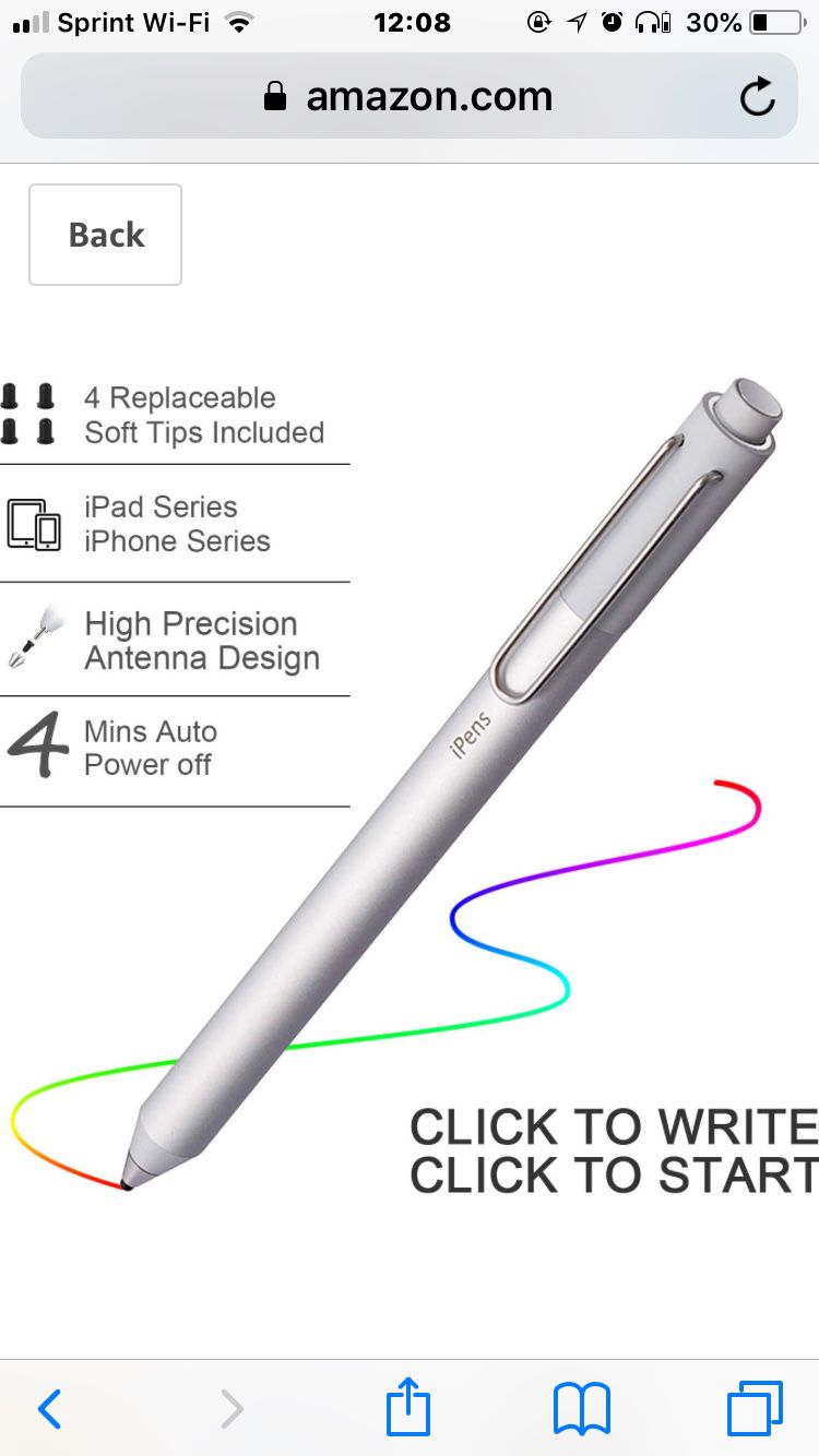 Stylus Pen for Apple iPad, Capacitive Rechargeable Pen Replaceable Fine Point Rubber Tips 2mm Styli for All Apple iPad/iPhone/iPad Pro/iPhone X with