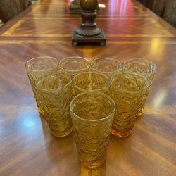 8 Vintage Anchor Hocking Crinkle Crackle Glasses Tumblers  MCM 