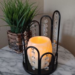 Crystal Candle Holder Black Metal Candle NOT Included 