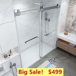 60 in. x 66in. H Doubles sliding Frameless Shower Door with Smooth Sliding and 3/8 in. Glass