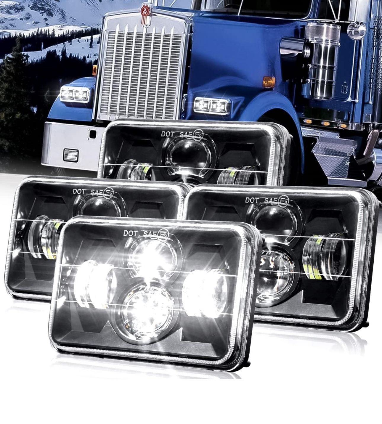 DOT Approved 4x6 LED Headlights 4PCS 65W Hi/Low Sealed Beam H6545 Rectangular