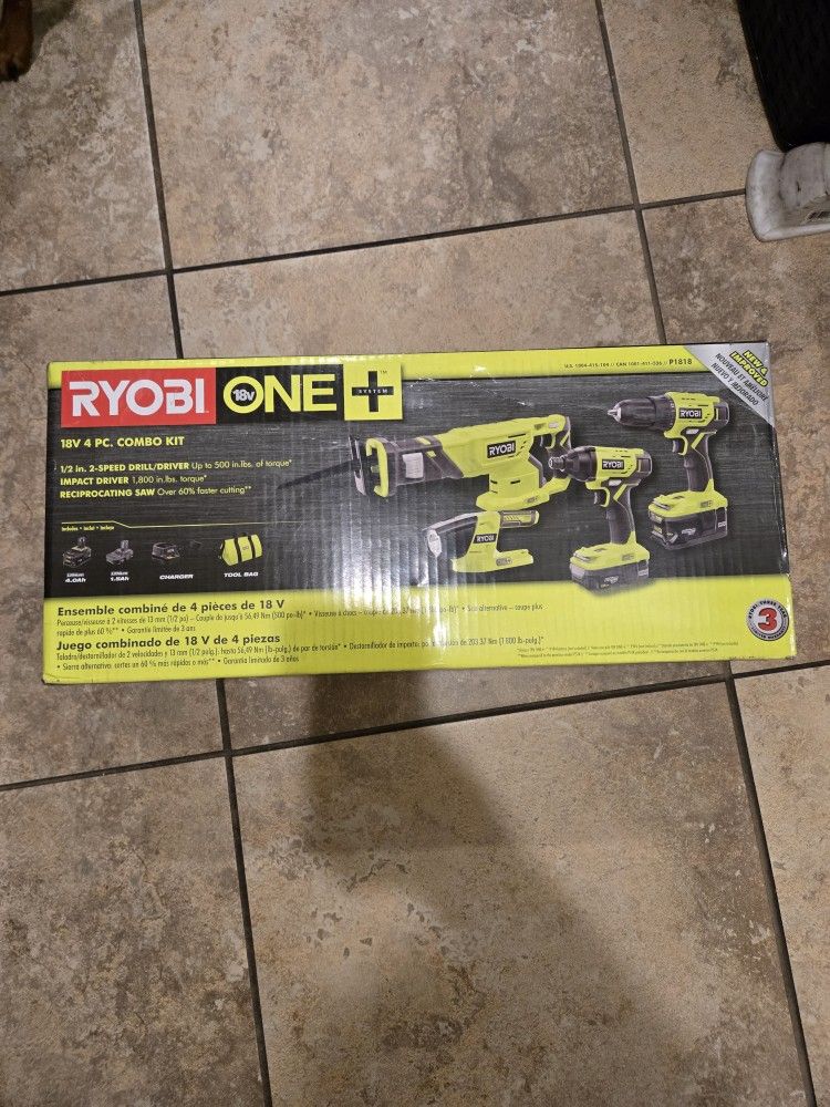 Ryobi 18 Volt One Cordless 4 PC Combo Kit 