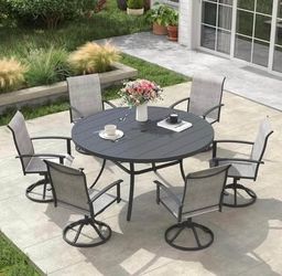 SCRATCHES on the Table Assembled 7 pcs Patio Dining Set Patio Furniture Set of 6 Patio Swivel Chairs