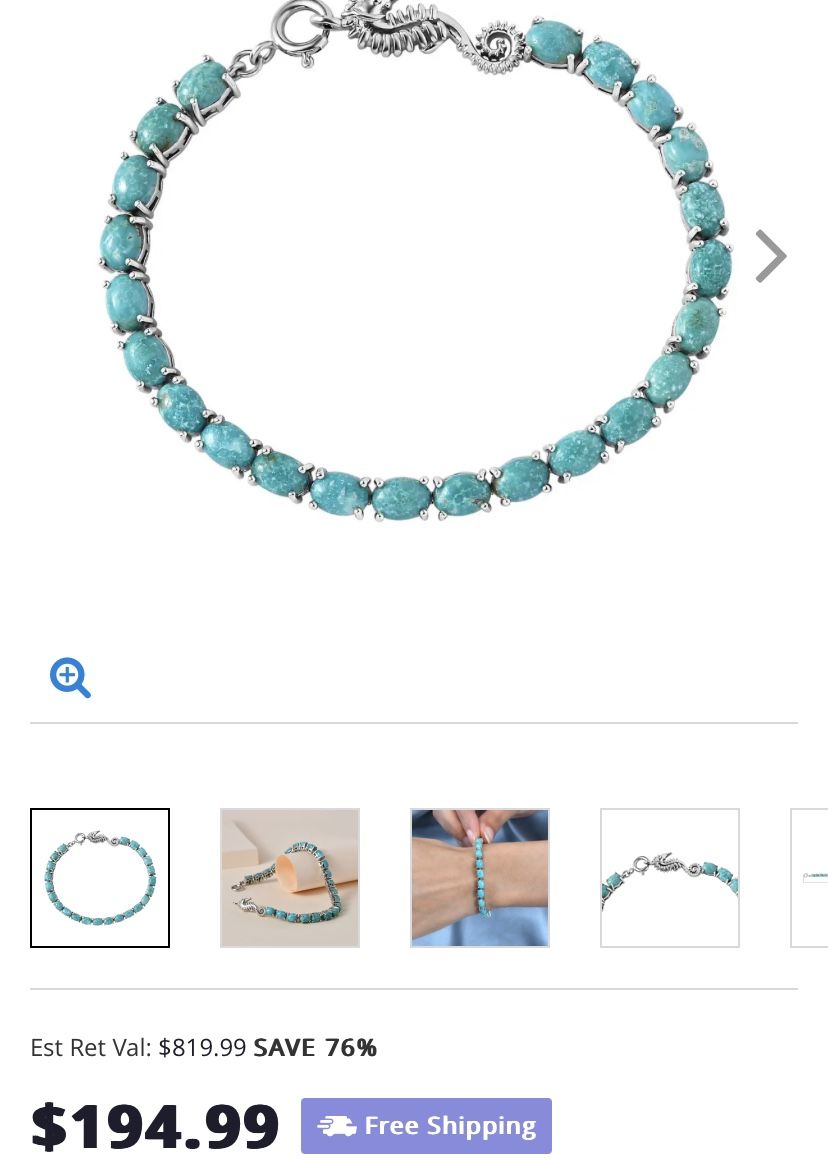 Genuine Sierra Nevada Turquoise Sea Horse Bracelet - 7.25” - new!