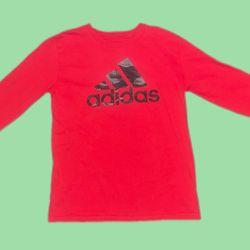 Used Kids Adidas Camo Badge Of Sport Long Sleeve Tee T-Shirt Red Medium 10/12