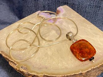 Sterling amber onyx pendant on a sterling chain