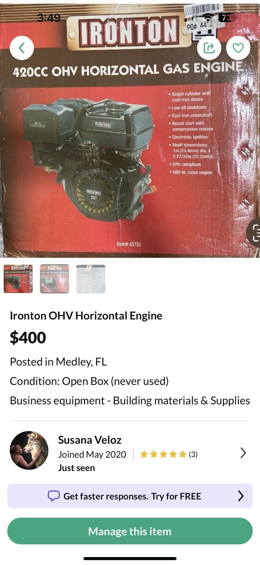 Ironton OHV Horizontal Engine