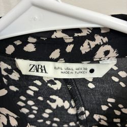Zara Black White Animal Print Collared Belted Shirt Dress Long Sleeve Size L