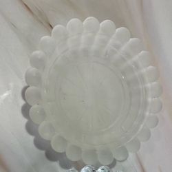 (1) Vintage Lenox White Satin Glass Pillar Holder. Bubbled Rim Candle Holder.