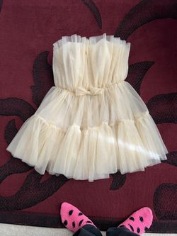 Mini Light Beige Tulle Strapless Dress