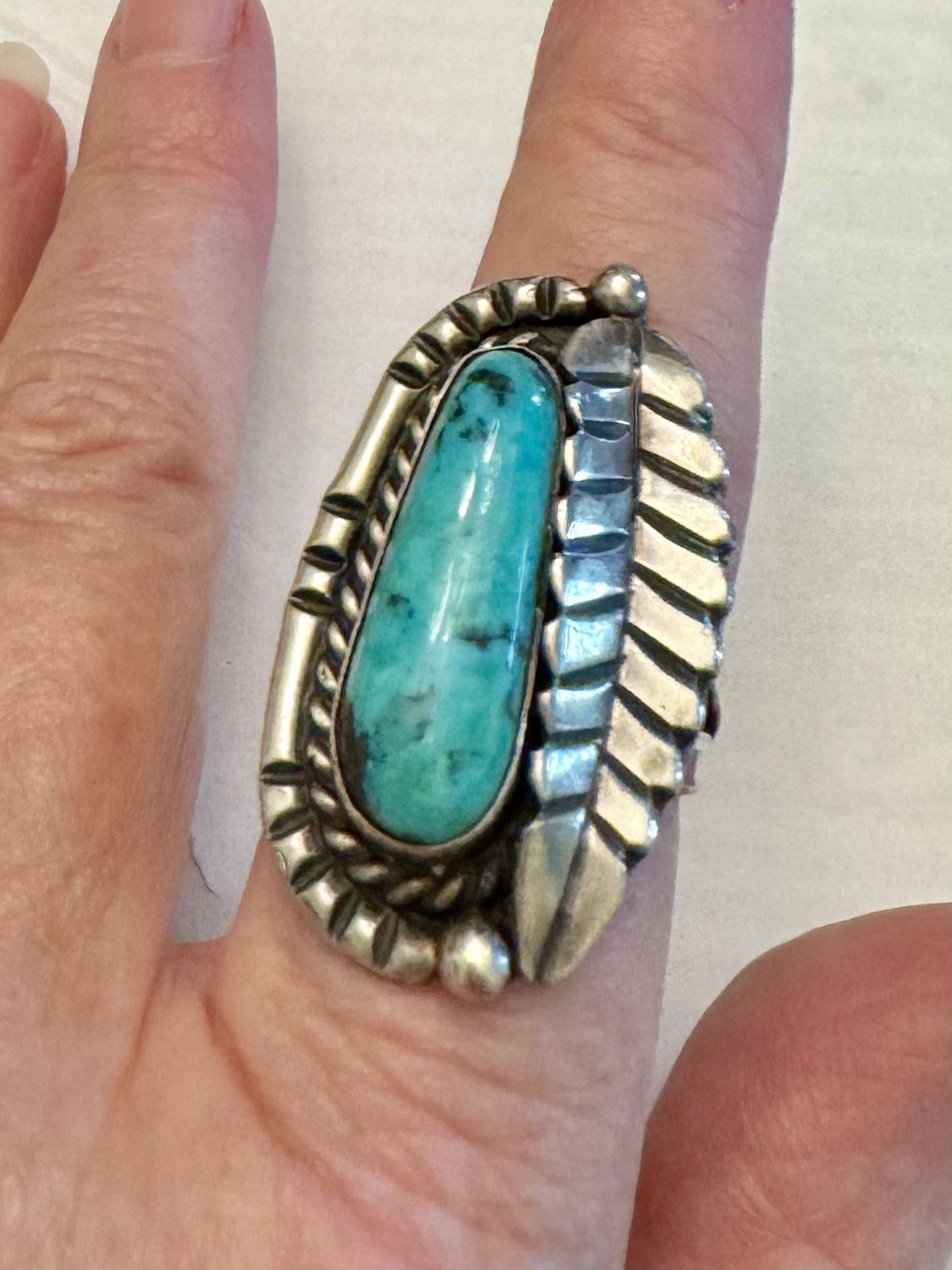 Vintage Handmade Navajo Sterling Silver Turquoise RING Sz 7.5 14 Grams Unisex