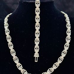 Silver VVs Moissanite Byzantine Chain & Bracelet Set
