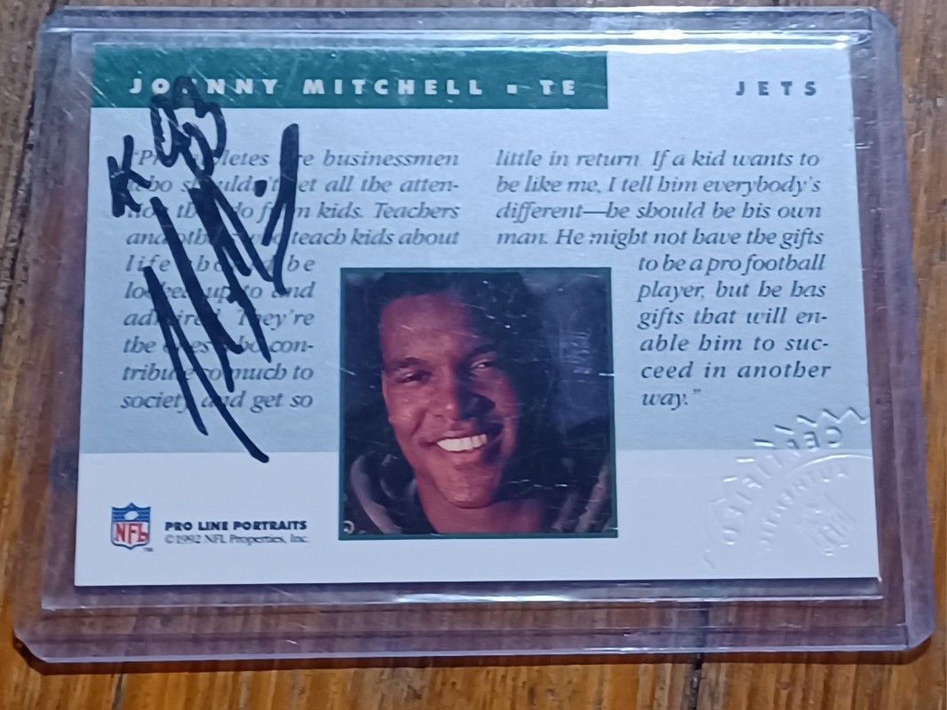 Johnny Mitchell Signed Autographed 1992 Pro Line Portraits New York Jets Nebraska 