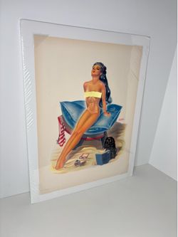 Vintage Mid Century 1940’s Bill Layne Tanning Sun Goddess Pin Up Beach Babe Original Print