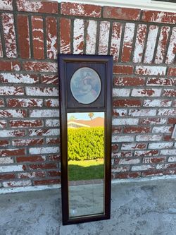 Antique Wood Framed Mirror with Portrait Print