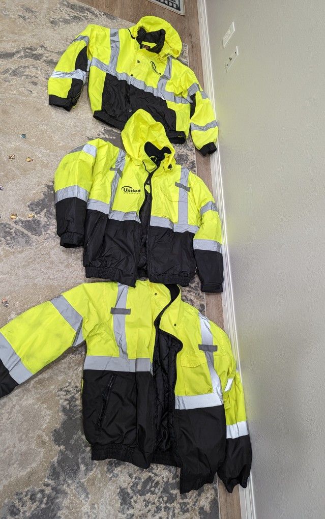 Insulated Safety Reflective Bomber Worksite Jacket Zippered Mens Size L & XL