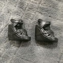 Barbie Fashionistas Fashion Fever Wedge Sandal Shoe Black Open Peep Toe Cage