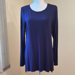 Cable & Gauge Tunic Top w/Side Slits; Round Neck; Navy, Size L