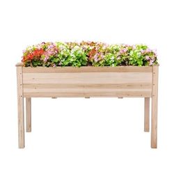 Natural Wood Garden Planter Bed, Solid Wood Raised Garden Bed, Rectangle Elevated Planter, Planter Box for Garden/House/Yard
