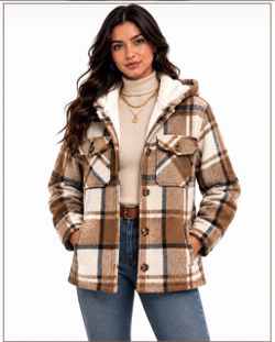 Women's Plaid Sherpa-Lined Hooded Shacket