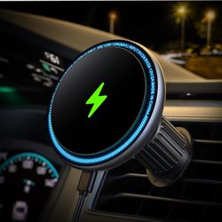 15W Fast Charging LED Magnetic Wireless Car Charger