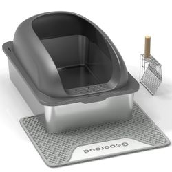 Stainless Steel Cat Litter Box- Metal Cat Litter Box with High Sides for Big Cats and Kitty Include Scoop, Anti-Urine Leakage, Easy Cleaning