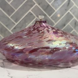 Designer Hand Blown Art Glass. OBG.  Large Pink Flat Bubble Oil Lamp