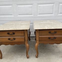 TWO BASSET VINTAGE MARBLE TOP TABLES