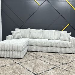 Corduroy Grey Sectional Couch - Free Delivery