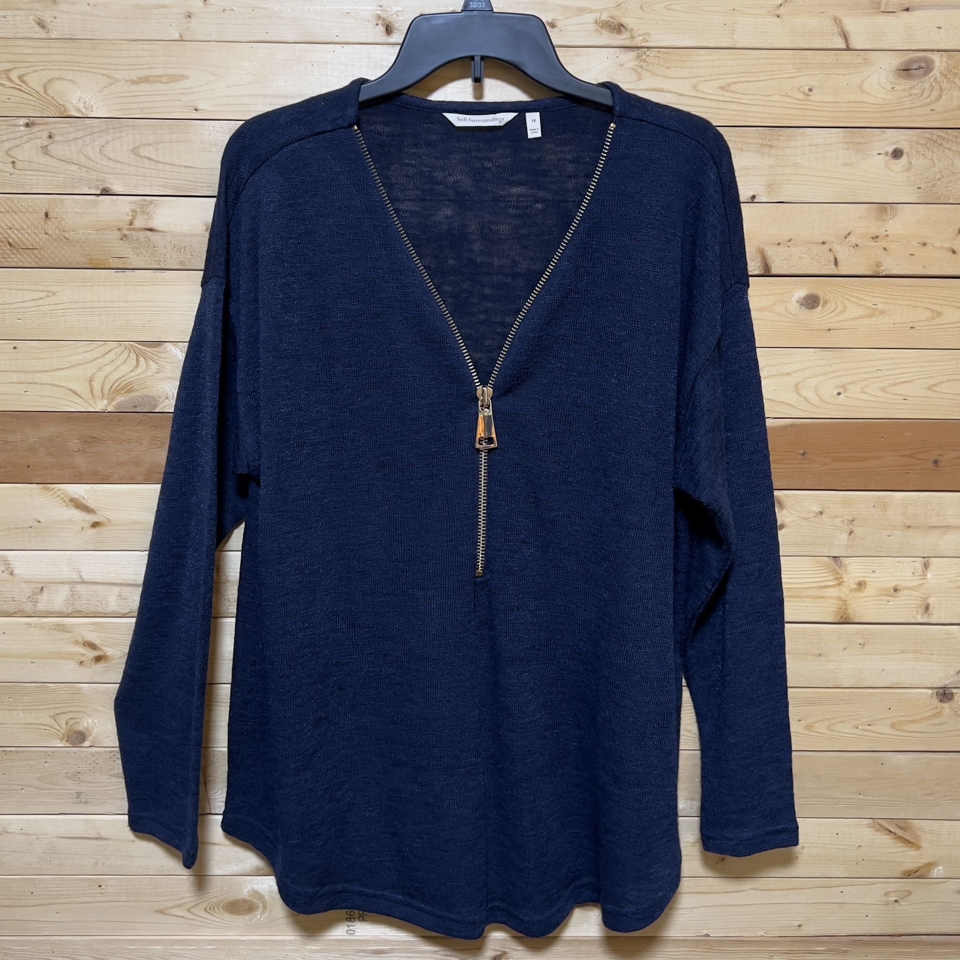 Soft Surroundings Women’s Navy Blue Valentina Zip Knit Sweater top Plus size 1X