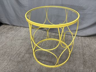 Yellow Geometric Metal Round Glass Top End Table
