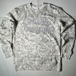 Pr Owned Good  CSU  Cal State University  Los Angeles Champion  Sweatshirt  Marble / Wood Pattern Printed White Gray  Men  Size Medium