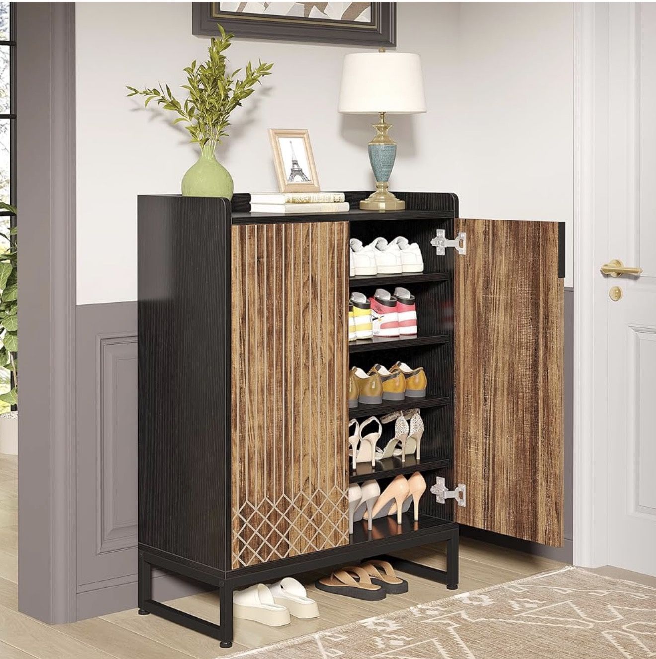 Shoe Cabinet with Doors, 6 Tiers Shoe Storage Cabinet for Entryway, 25 Pairs Wooden Shoe Cabinets, Modern Shoe Organizer Storage for Living Room, Bedr