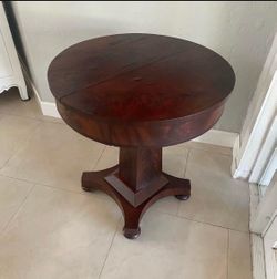 Antique Wood Round Occasional Pedestal Table