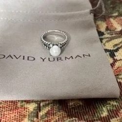 David Yurman size 7 pearl, diamond, silver ring
