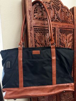 *USED* Relavel Black Tote with Brown Leather Straps