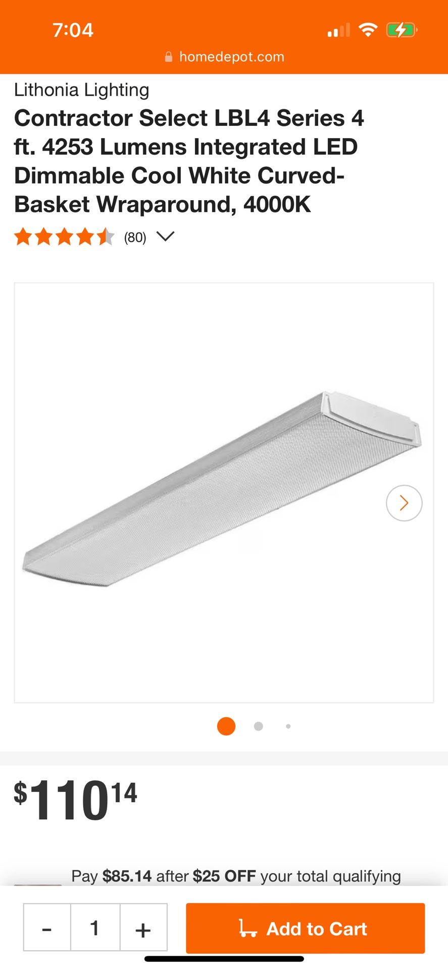 Contractor Select LBL4 Series 4 ft. 4253 Lumens Integrated LED Dimmable Cool White Curved-Basket Wraparound, 4000K Contractor Select LBL4 Series 4 ft. 4253 Lumens Integrated LED Dimmable Cool White Curved-Basket Wraparound, 4000K