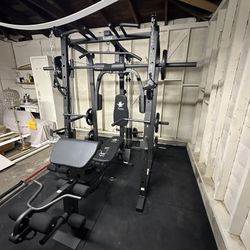 Smith Machine 1001 w/Bench Attachment | 230lb Bumpers Olympic Weights | 7ft Olympic Bar | Gym Equipment | FREE DELIVERY🚚 