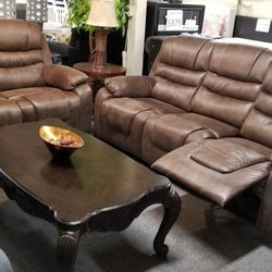 Brand New Brown Breathable Leather Manual Reclining Sofa + Loveseat 2PCs Set