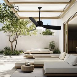 New Modern 44'' Indoor-Outdoor Ceiling Fan with Dimmable 3-Color LED Light, IP65 Waterproof for Patios Gazebos,Quiet DC Motor with 6 Speeds and Revers