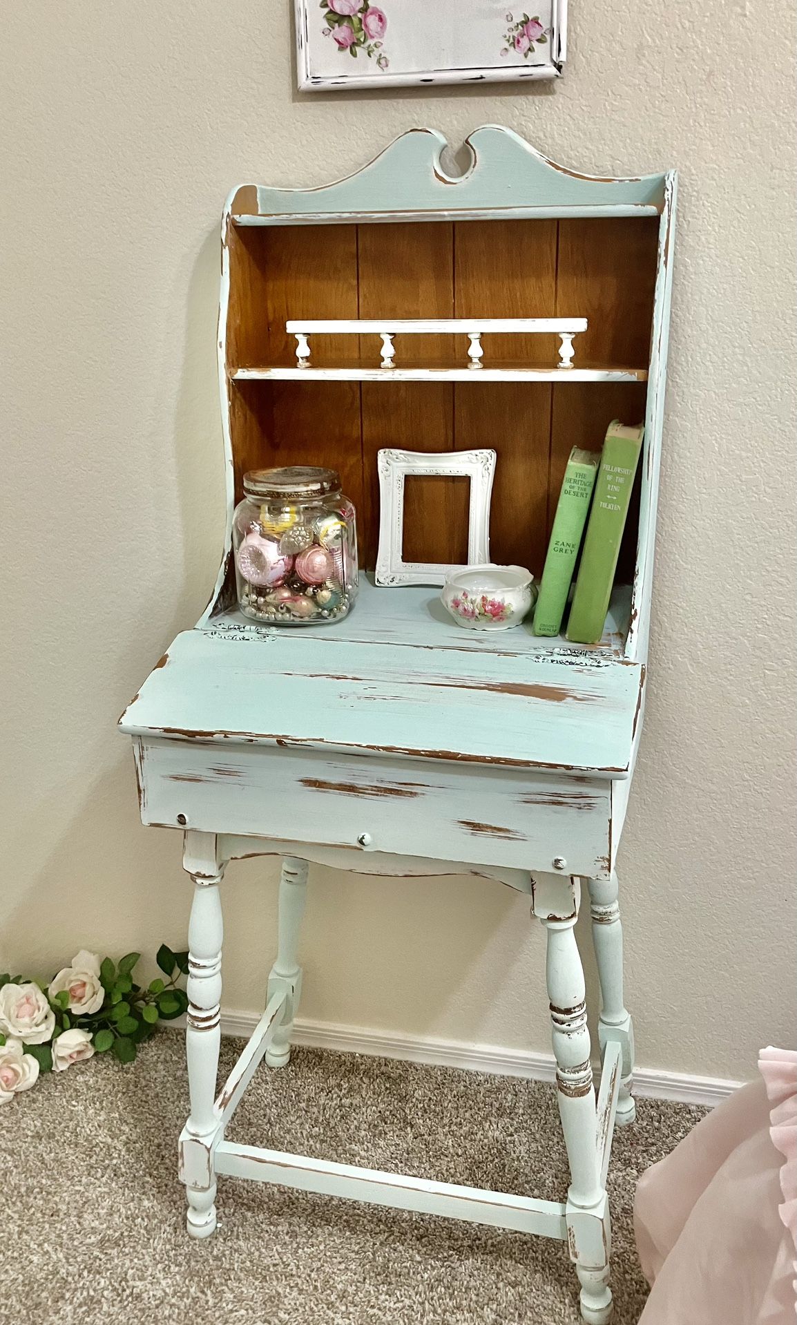 Vintage Secretary Desk Mid Century Cottage Desk Hutch